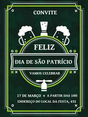 Convite Dia de São Patrício com Cerveja para Editar Online