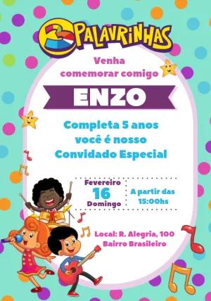 Convite de Aniversário 3 Palavrinhas para Editar Online