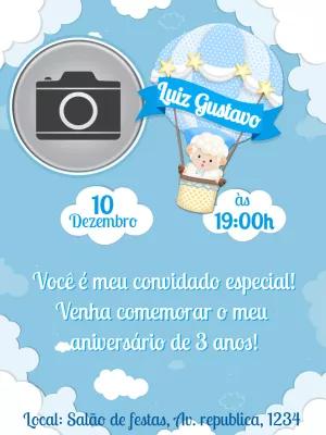 Convite Aniversário Ovelhinha Baloeira com Foto para Editar