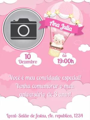 Convite Aniversário Ovelhinha Baloeira com Foto para Editar