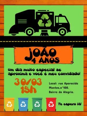 Convite de Aniversário Caminhão de Lixo para Editar Online