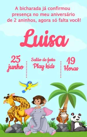 Convite de Aniversário Safari com Animais para Editar Online