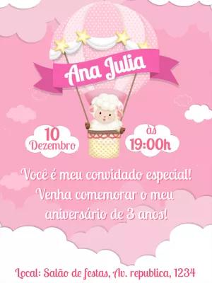 Convite de Aniversário Ovelhinha Baloeira para Editar Online