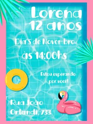 Convite Aniversário Festa na Piscina Tropical para Editar