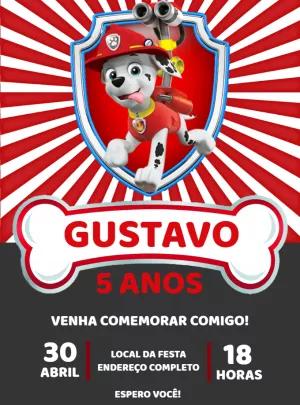 Convite Aniversário Patrulha Canina Marshall para Editar