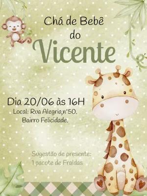 Convite Chá de Bebê Girafinha e Safari para Editar Online