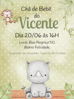 Convite Chá de Bebê Rinoceronte Safari para Editar Online