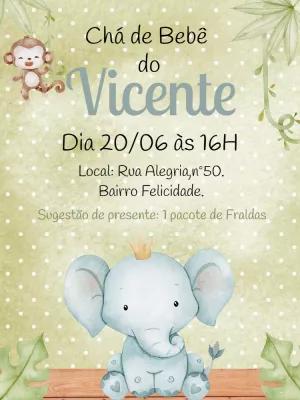 Convite Chá de Bebê Elefantinho Safari Editável Online