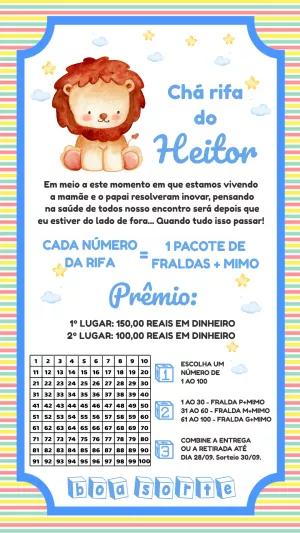 Rifa Chá de Bebê Leãozinho Aquarela Editável Online
