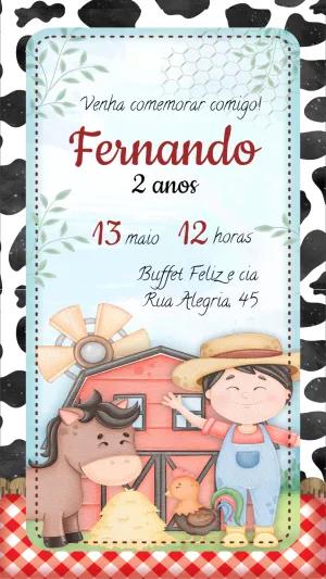Convite Aniversário Fazendinha Menino para Editar Online