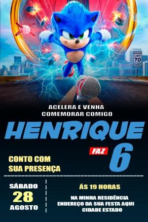 Convite de Aniversário Sonic o Filme para Editar Online