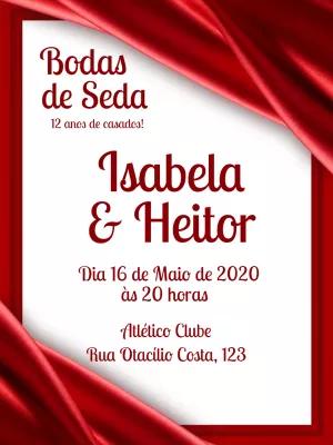Convite Bodas de Seda Cetim Vermelho para Editar Online