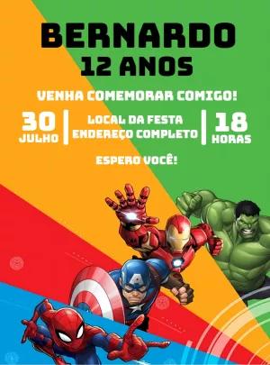 Convite de Aniversário Vingadores para Editar Online Grátis