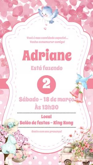 Convite Aniversário Jardim Encantado com Pássaros para Editar