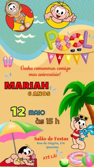 Convite Aniversário Pool Party Turma da Mônica para Editar