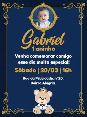 Convite Aniversário Ursinho Príncipe com Foto para Editar