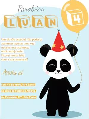 Convite de Aniversário Panda Fofo para Editar Online