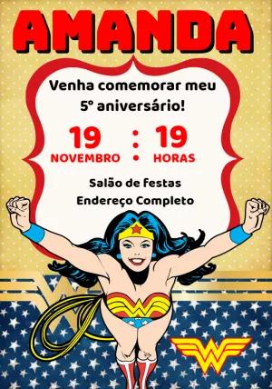 Convite de Aniversário Mulher Maravilha para Editar Online