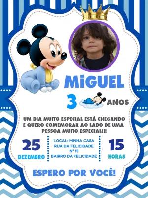 Convite Aniversário Mickey Baby com Foto para Editar Online
