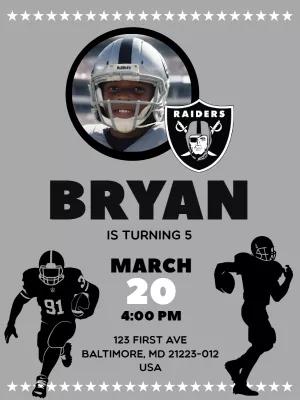Editable Raiders Football Birthday Invitation with Photo
