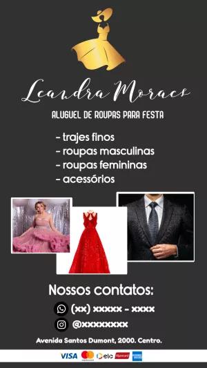 Cartão de Visita Editável para Aluguel de Roupas de Festa