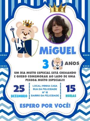 Convite Aniversário Ursinho Príncipe com Foto para Editar Online