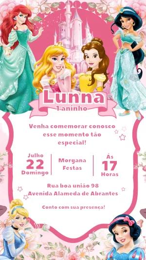Convite de Aniversário Princesas Disney para Editar Online