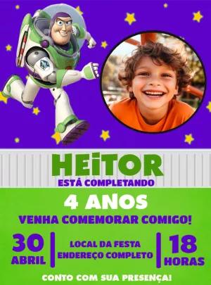 Convite de Aniversário Toy Story Buzz com Foto para Editar