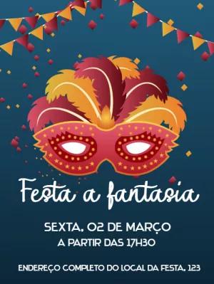 Convite de Carnaval com Máscara Colorida para Editar Online