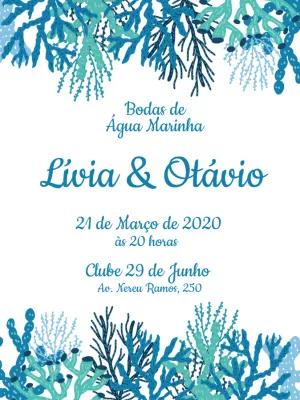 Convite Bodas de Água Marinha com Corais para Editar Online