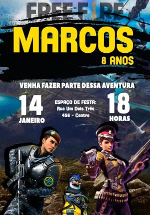 Convite Aniversário Free Fire com Personagens para Editar Online