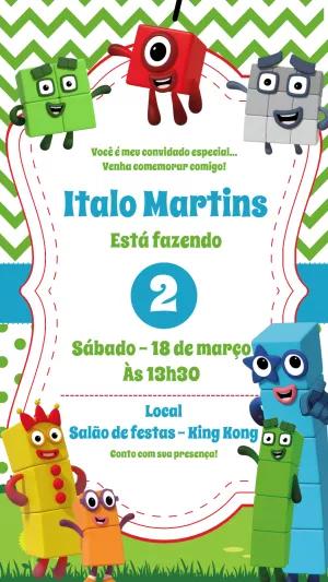 Convite de Aniversário Number Blocks para Editar Online