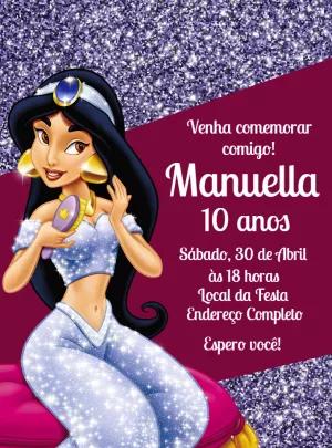 Convite Aniversário Princesa Jasmine para Editar Online