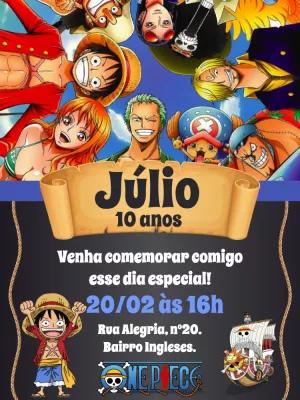 Convite de Aniversário One Piece com a Tripulação para Editar