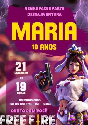 Convite de Aniversário Free Fire Feminino para Editar Online