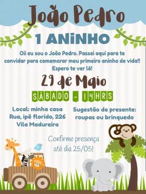 Convite de Aniversário Safari com Animais para Editar Online