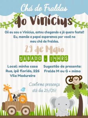 Convite Chá de Fraldas Safari com Animais para Editar Online