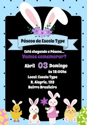Convite de Páscoa com Coelhinhos Fofos para Editar Online