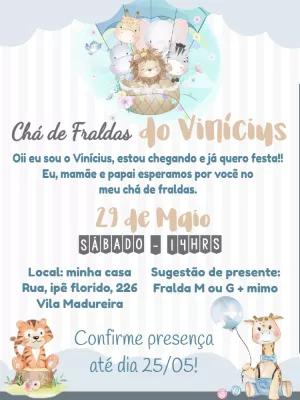 Convite Chá de Bebê Safari com Animais Fofos para Editar Online