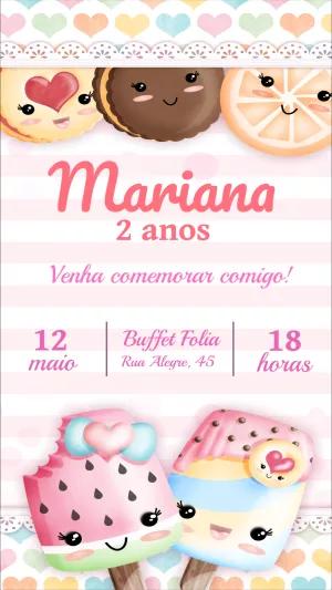 Convite Aniversário Tema Doces Fofos para Editar Online
