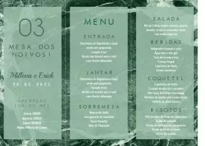Menu de Casamento Mármore Verde para Editar Online