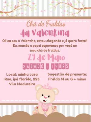 Convite Chá de Fraldas Ursinha Princesa para Editar Online