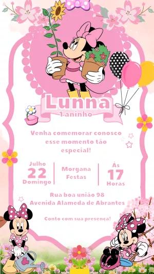 Convite de Aniversário Jardim da Minnie Rosa para Editar