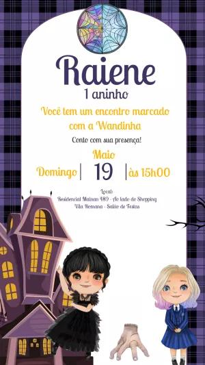 Convite de Aniversário Wandinha Addams para Editar Online