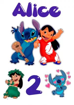 Topo de Bolo Lilo e Stitch para Editar e Imprimir Grátis