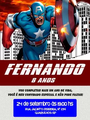 Convite de Aniversário Capitão América para Editar Online