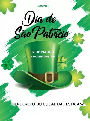 Convite Dia de São Patrício com Chapéu e Trevos para Editar