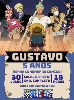 Convite de Aniversário One Piece com a Tripulação para Editar