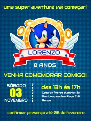 Convite de Aniversário Sonic em Alta Velocidade para Editar