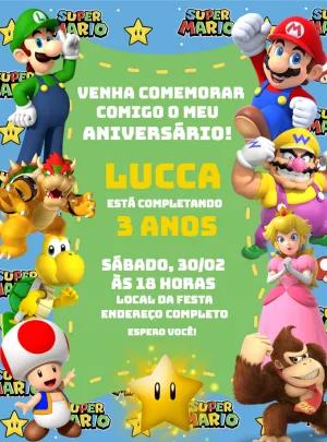Convite de Aniversário Super Mario com Personagens para Editar
